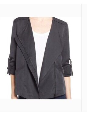 ASTR drap front jacket in dark gray roll tab sleeves size Medium